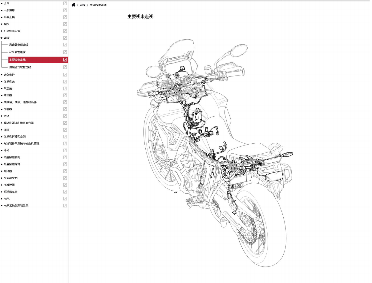 適用於Triumph 2023 Tiger 850 Sport 维修資料全车线路图故障代码分析扭矩维修DIY工具