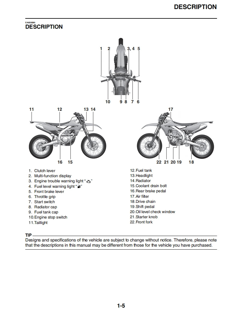 適用於2022 Yamaha WR450F service manual Vehicle parts disassembly diagram fault code query vehicle torque data and circuit diagram