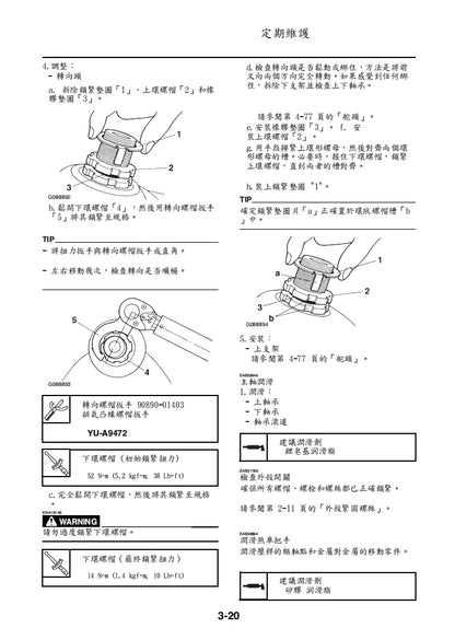 適用於2022 雅馬哈 MTM890 XSR900 維修參考資料（含英文原文與繁體譯文，含扭矩、電路、故障碼）