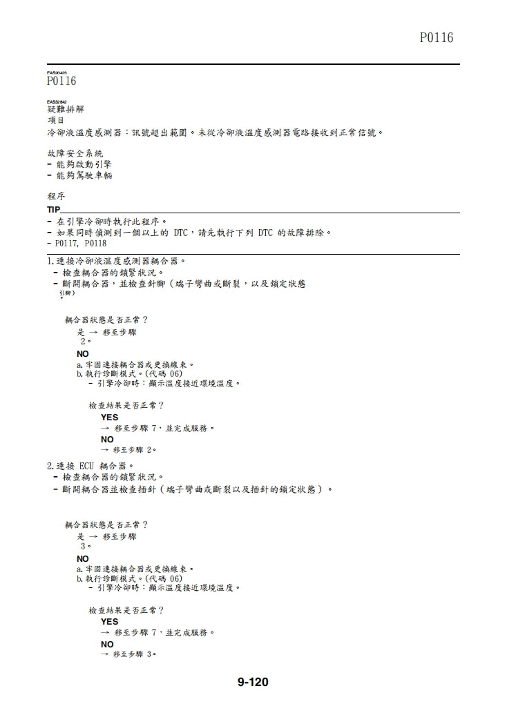 適用於2022 雅馬哈 MTM890 XSR900 維修參考資料（含英文原文與繁體譯文，含扭矩、電路、故障碼）