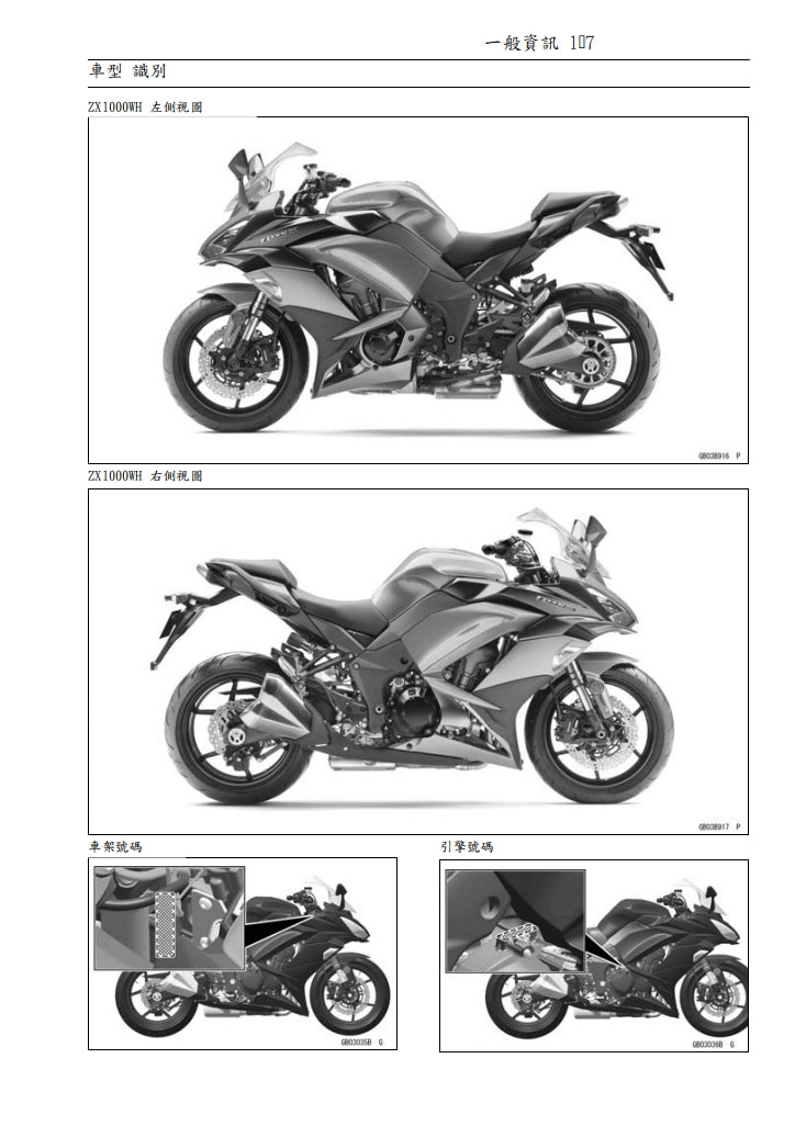 2017-2018川崎ninja1000 z1000sx維修參考資料（含英文原文與繁體譯文，含扭矩、電路、故障碼）