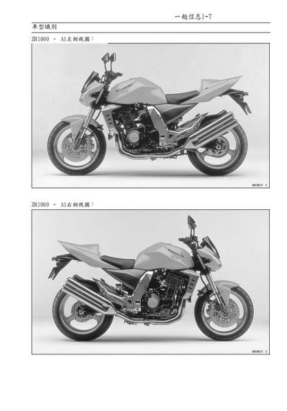 適用於川崎2003年z1000維修參考資料（含英文原文與繁體譯文，含扭矩、電路、故障碼）
