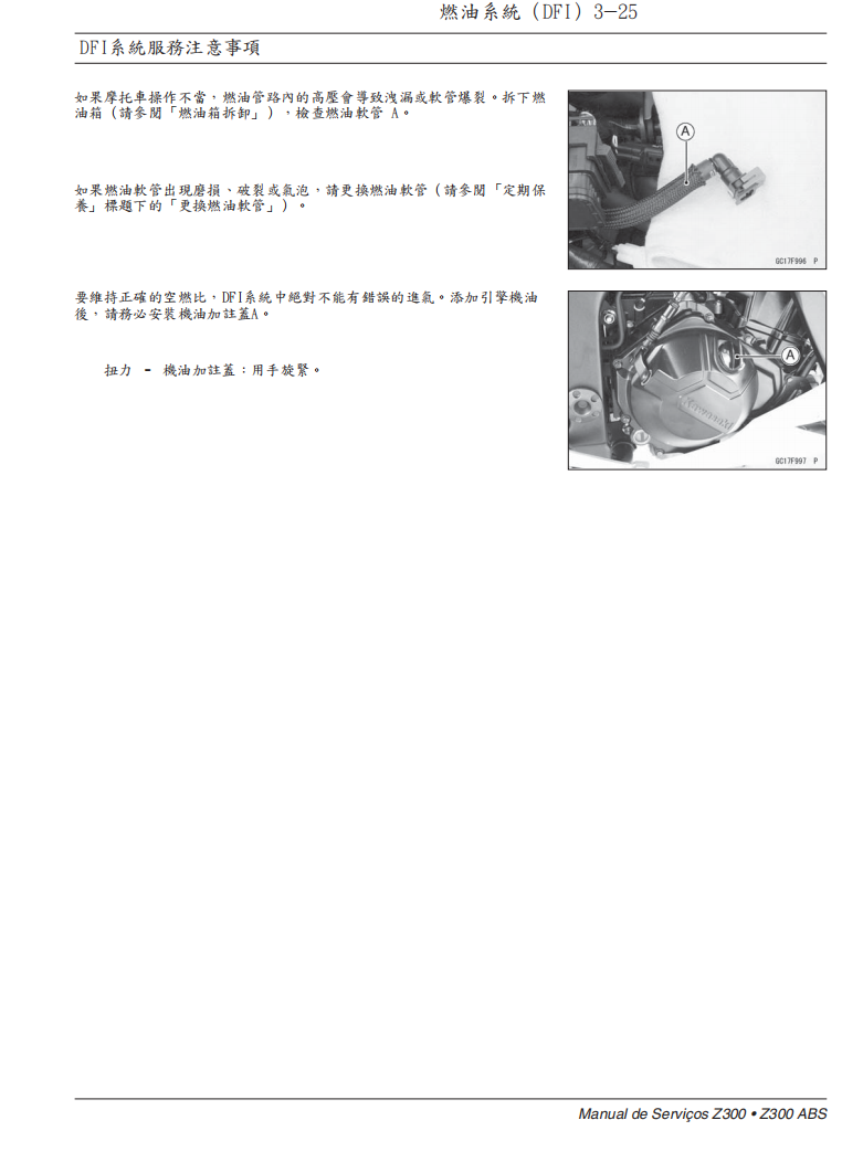 2015 川崎 Z300 維修手冊 PDF（葡萄牙語＋繁體）｜全車拆解圖｜扭力規格｜原廠維修資料與 DIY 保養指南