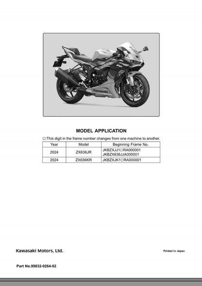 Kawasaki 2024 Ninja ZX-6R Service Manual Vehicle parts disassembly diagram fault code query vehicle torque data and circuit diagram