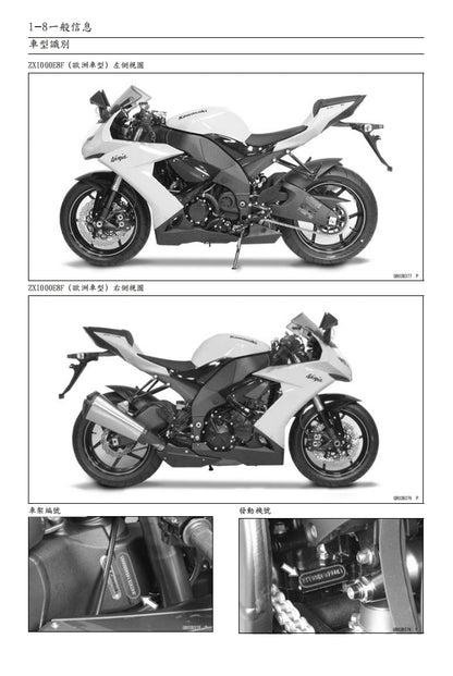 川崎2008-2009年ZX-10R維修參考資料（含英文原文與繁體譯文，含扭矩、電路、故障碼）