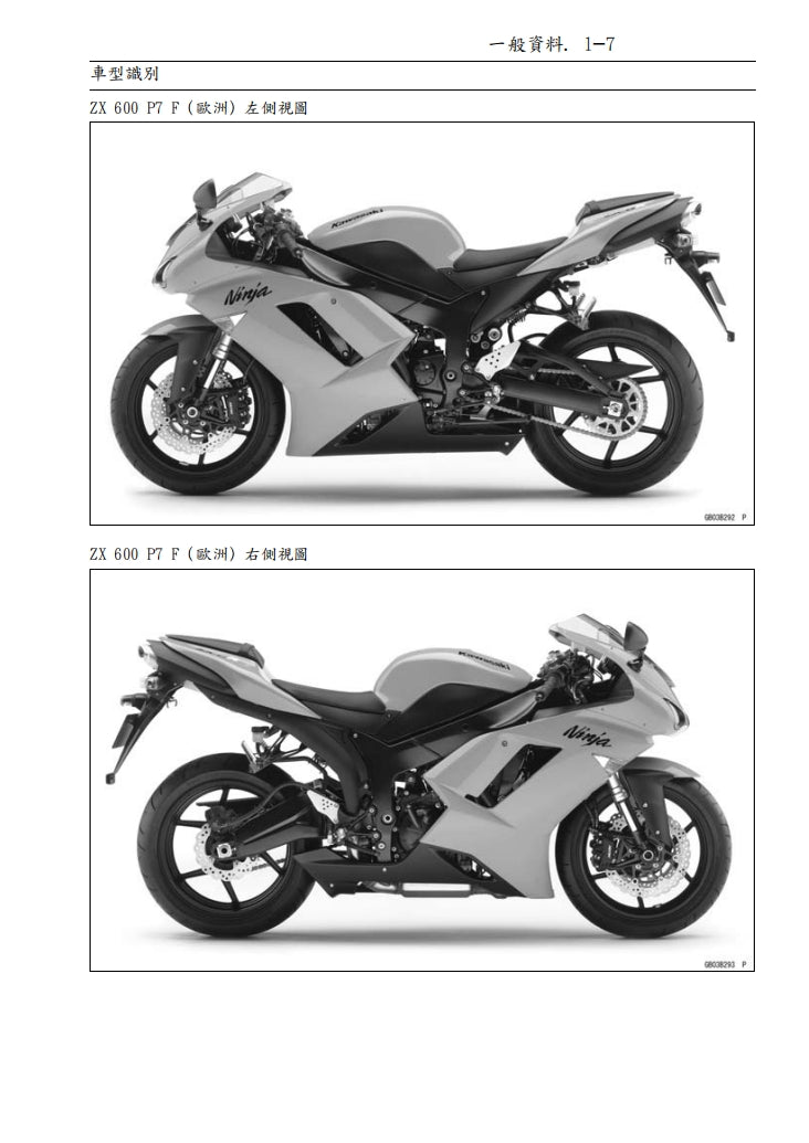 2007川崎ZX-6R維修參考資料（含英文原文與繁體譯文，含扭矩、電路、故障碼）