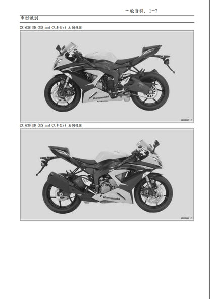 適用於2013川崎zx-6r維修參考資料（含英文原文與繁體譯文，含扭矩、電路、故障碼）