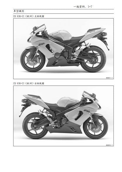 2005川崎ZX-6R維修參考資料（含英文原文與繁體譯文，含扭矩、電路、故障碼）