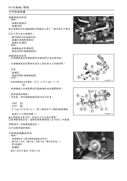 適用於2013川崎zx-6r維修參考資料（含英文原文與繁體譯文，含扭矩、電路、故障碼）